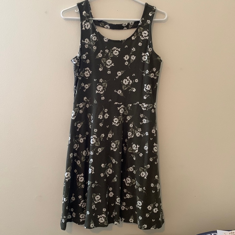 2/$18 Stretchy army green floral dress.